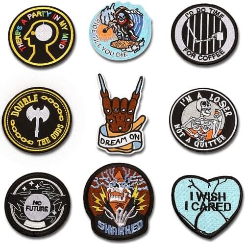 Hand Skull Iron On Cartoon Cloth Patches Embroidered Badges Abstract Kids Patch For Clothes Stickers