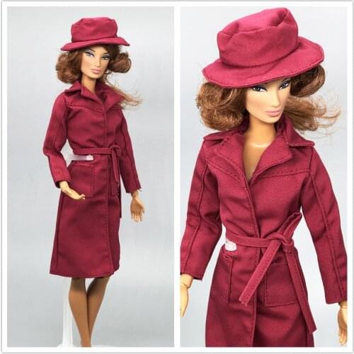 2019 New Red Long trench Coat Hat Belt set Winter Wear Christmas Suit Outfit Clothes For 1/6 BJD Xinyi Barbie FR ST Doll Gift