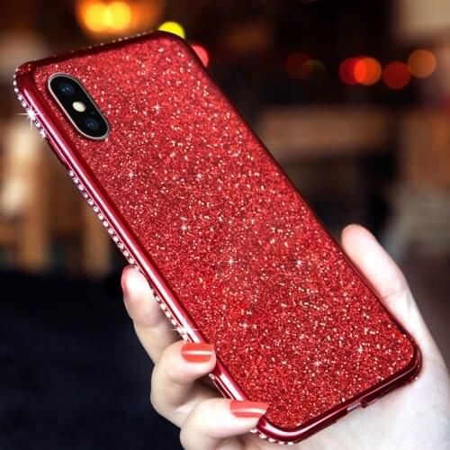 New Cute Arrive Red Purple Rhinestone Case For iPhone 12 11 Pro 6 6S 7 8 Plus X XR XS MAX Glitter Diamond Phone Back Case