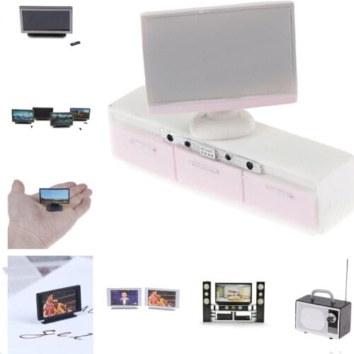 New Style Dollhouse Miniature Widescreen Flat Panel LCD Remote HI-FI TV Cabinet TV Cabinet Doll House Living Room Furniture