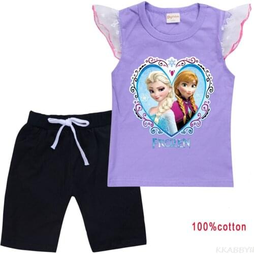 Girls summer short sleeve suit cotton short sleeve blouse vest + cotton medium pants