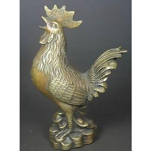 Wholesale 2pcs Antique style collected CHINESE OLD COPPER HANDWORK COCK STATUE Set Healing Statue crafts Silver