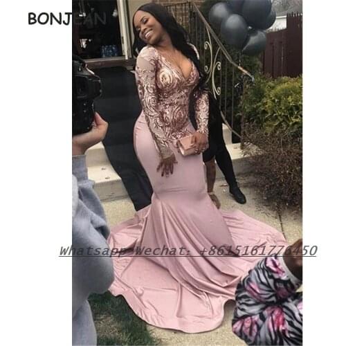 2021 African Mermaid Evening Dress Long Sleeves Sexy V Neck Sleevesless Elastic Satin Formal Evening Gown for Women