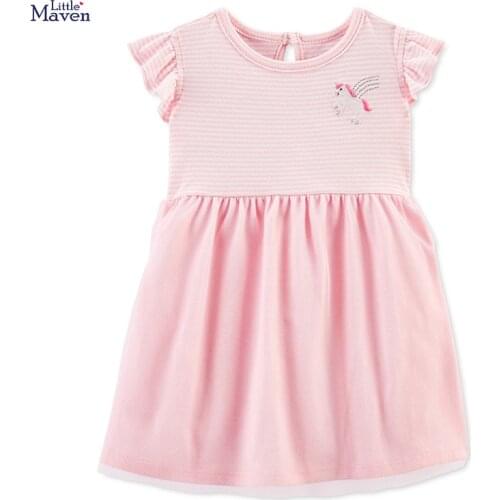 Frocks for Girls 2021 Summer Baby Girl Clothes Toddler Cotton Pink Striped Unicorn Print Vestiods Casual Dress for Kid 2-7 Years