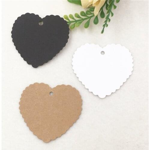 50Pcs/Lot 6.5x6cm Hanging Packaging Tags With Heart Design Kraft Paper Cardboard Labels For Note Products Price Support Custom