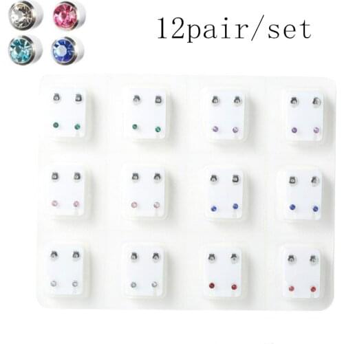 12 Pairs Medical Earrings Piercing Tool Kits Ear Stud Surgical Steel&man-made Crystal Ear Studs Women Jewelry Piercing Stud