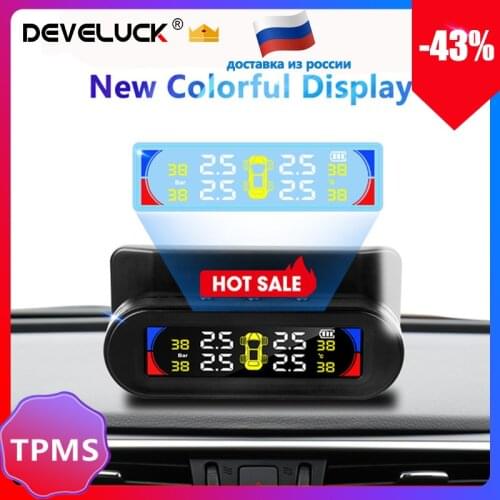 Colorful Display Wireless TPMS Tire Pressure Temperature Alarm Monitoring System Solar charging 4 Sensors tpms car accessories