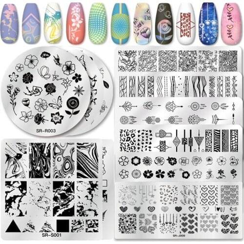 T-TIAO CLUB Marble Striped Line Nail Stamping Plates Plants Leaves Flower French Nail Art Plate Stencil Stainless Steel Design