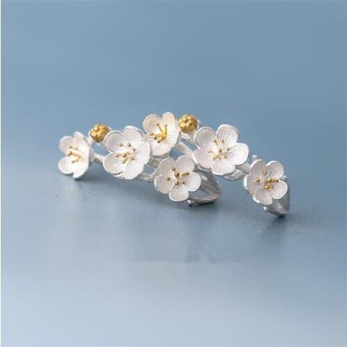 TJP Pure 925 Sterling Silver Earrings For Women Jewelry Charm Exquisite Flower Female Stud Earrings Girl Party Accessories Gift