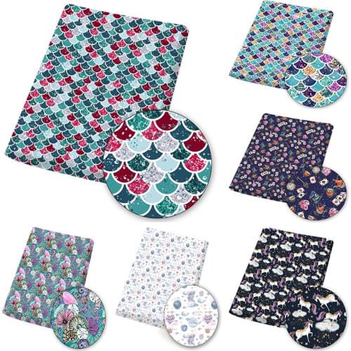 Polyester Cotton Fabric Cartoon Mermaid Unicorn Printed Cloth Sheets Handmade Mask Dress Making DIY Crafts Supplies 45*145cm 1pc