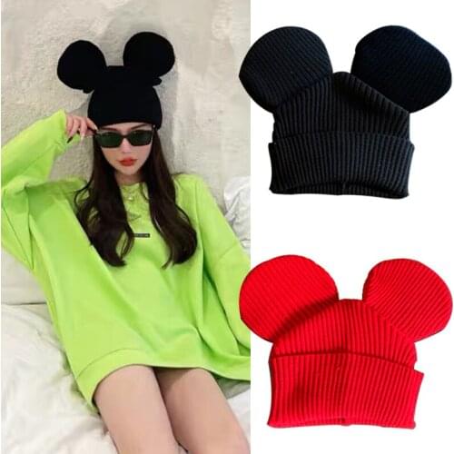 Beanie Cute Mouse Thick Warm Core Spun Yarn Kpop Knitted Hats for Winter Hat Hip Hop For Girl zzm015