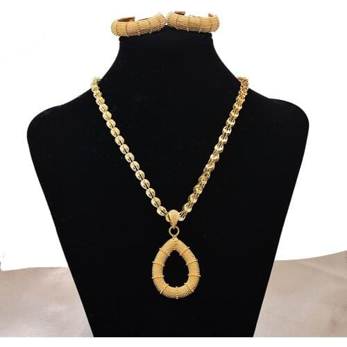 Jewelry Sets Nigeria Dubai Gold Color Jewelry Sets African Bridal Wedding Jewelry Set For Women Necklace Earrings Set Collares