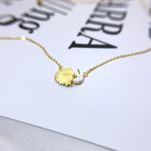 Sun and moon golden necklace woman 100% 925 Sterling silver nacklace Jewellery Clavicle chain pendant charms gift