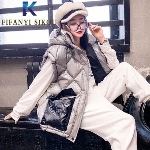 Winter Vest Women Fashion Patchwork Hooded Sleeveless Jacket Thick Warm Down Cotton Vest Coat Big Pocket Loose Waistcoat Female