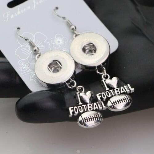 19styles to choose! Diy Snap Jewelry I Love football 18mm Snap Metal Button Charm Earrings For Women Girls Dangle Earrings