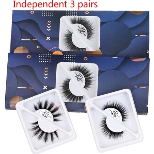 3 Pairs 3D Faux Mink Hair False Eyelashes Wispies Fluffies Drama Eyelashes Natural Long Soft Handmade Cruelty-free Black Lashes