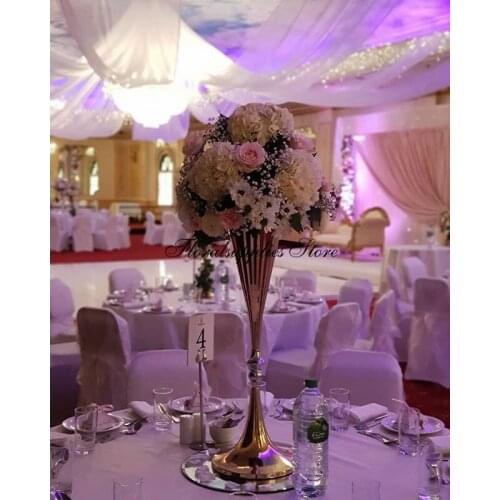 70cm/28'' Gold Tabletop Vase Metal Flower Vase Table Centerpiece For Mariage Metal Flowers Vases For Wedding Decoration