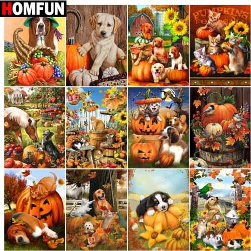 HOMFUN Diamond Painting Full Square/Round Diamond "Dog animal pumpkin" Pattern Embroidery Cross Stitch 5D Rhinestone Painting