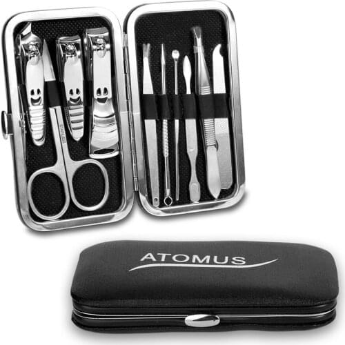 ATOMUS Nail Clipper Kit Case 10pcs with a holder box Nail Care Set Pedicure Scissor Tweezer Ear pick Utility Manicure Set Tools