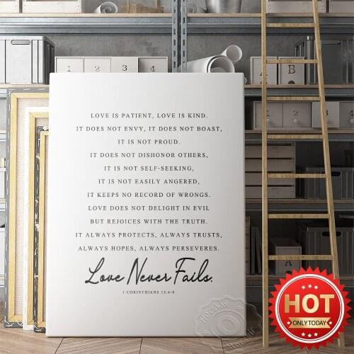 Quote Bible Verse Corinthians 13 Niv Scripture Art Prints, Moden Simple Christian Home Decor, Love Interpret Text Decor Mural