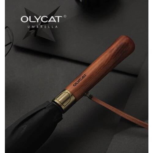 OLYCAT High Quality Long Umbrella Rain Double Layer Wooden Handle Umbrellas 8K Golf Umbrella Outdoor Windproof Men And Women Two