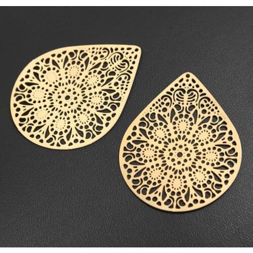 Hot selling gold tone Stainless Steel Hollow-out Leaf Charm Findings for DIY Jewelry Making 48mm*38mm