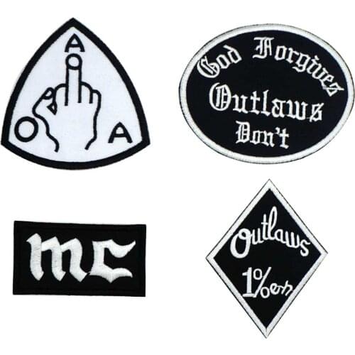 1%er mc name tag iron on backing funny punk rock embroidered biker motorcycle patches for vest hat jeans