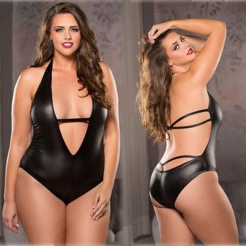 Jumpsuit Womens Sexy Deep V Underwear Plus Size Leather Lingerie Bodysuit Sleepwear Bodystocking Drop Shipping Nightgrown