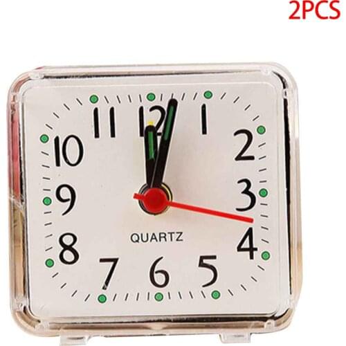 2 Pieces Square Small Bed Alarm Clock Transparent Case Compact Travel Clock Mini Children Student Desk Watch