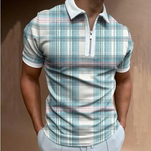 2021 European and American mens summer fit casual striped mens fashion printed polo shirt