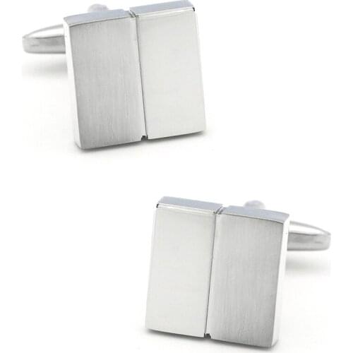 Mens Business Cufflinks Quality Brass Material Silver Color Metal Wire-drawing Square Design Cuff Links Wholesale & Retail