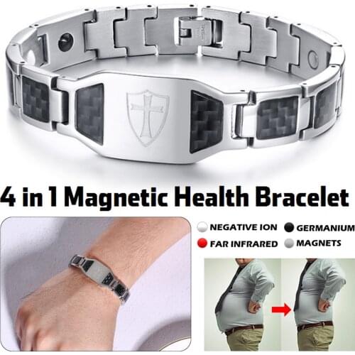 Stainless Steel Mens Bracelet Templar Cross Black Watch Magnetic Health Mens Bracelet