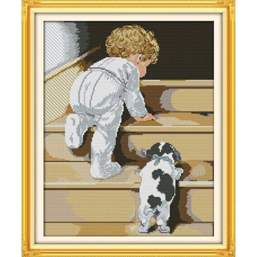 Baby crawl Cross Stitch Kit Home Decorative 11CT 14CT DMC Chinese Embroidery Needlework Easy DIY Cross-stitch set Paintings