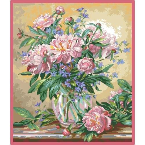 Peony and Bellflower Printed Cross Stitch Kits Pattern Count Embroidery Sets 11CT 14CT DIY Crafts For Needlework Home Decoration