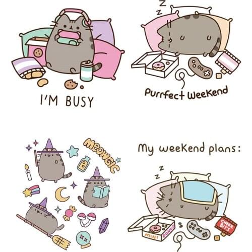 New Sticker on clothes lovely busy cats Clothing patches stripe for jacket heat transfer vinyl iron on patch