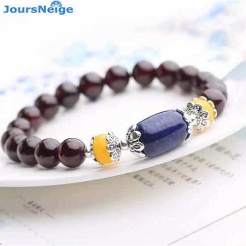 Wholesale Wine Red Natural Garnet Bracelets Size 8mm Bead lapis lazuli bucket Lucky for Women Girl Crystal Bracelet Jewelry