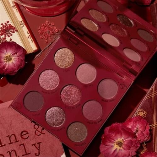 GUICAMI 9 Colors Wine & Only Eyeshadow Palette Matte Glitter Eyeshadow Powder Long Lasting Red Eyeshadow Eye Pigments Pallete