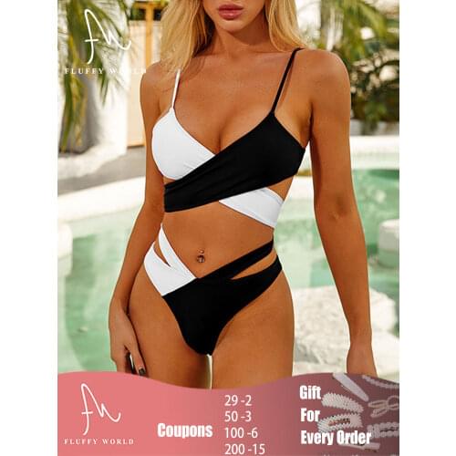 Sexy Women Mid Waist Bikini Swimsuit Splicing Bikini Female Swimsuit Two-piece Bikini Set Asymmetric Beachwear Swim Bathing Suit