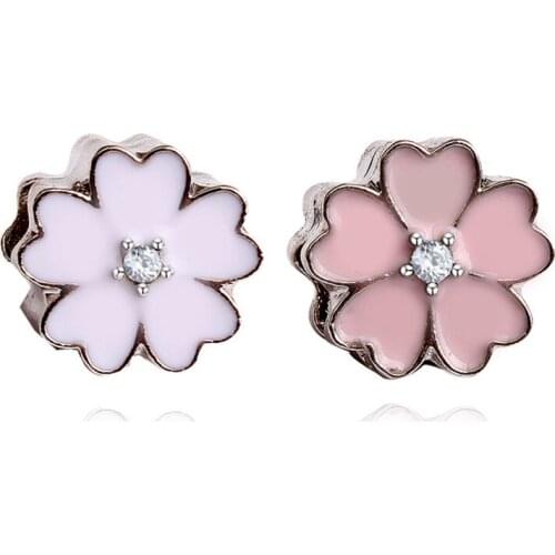 Pink Flower charms fit pandora bead jewelry making bracelet & necklace accessories diy pendant bangle for women Christmas gift