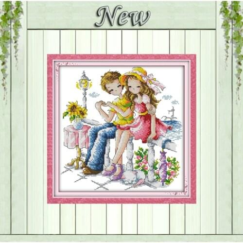 Romantic on the side of a bridge lovers painting counted print on canvas DMC 14CT 11CT Cross Stitch Needlework Set Embroider kit