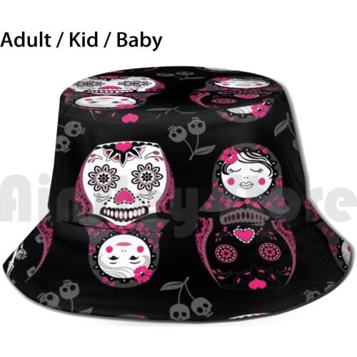 Russian Dolls With Sugar Skull Design Sun Hat Foldable UV Protection Russian Dolls Nesting Dolls Kokeshi Dolls