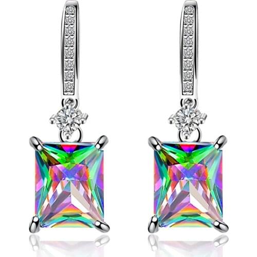 Women Earrings Fashion Pendant Earrings Large Square Earrings Inlaid with Colorful Cubic Zirconia Surprise Gift for Girlfriend