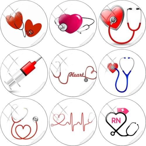 TAFREE Nurse Medical Syringe Stethoscope Image Pattern 12mm/15mm/16mm/18mm/20mm/25 mm Glass Cabochons Dome Jewelry NT254