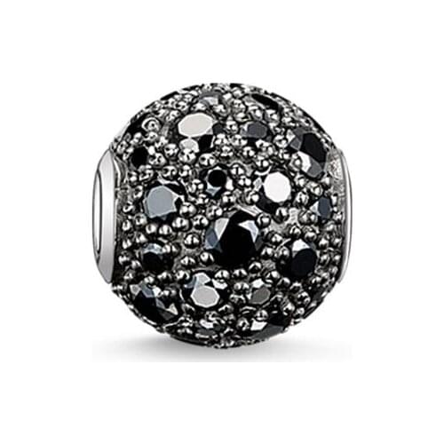 Synthetic Spinel-Pave Black Karma Beads, Thomas Style DIY Beads 925 Sterling Silver Ts Jewelry Gfit Fit Charm Bracelet for Women