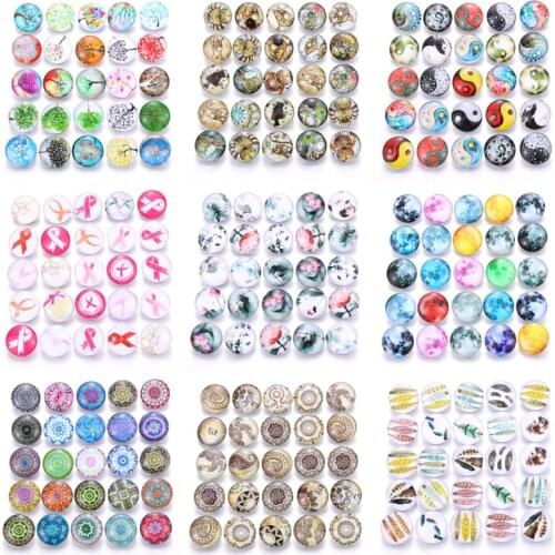 Boom Life 10pcs/lot Mixed Colors & Pattern 18mm Glass Snap Button Jewelry Faceted Glass Snap Fit Snap Earrings Bracelet Jewelry