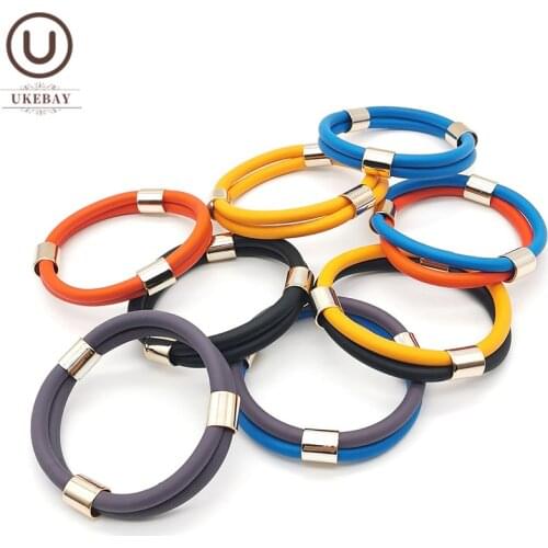 UKEBAY New Charm Bracelets Rubber Jewelry Chain 8 Colors Bohemia Style Gold Color Bead Accessories Design Handmade Simple Bangle