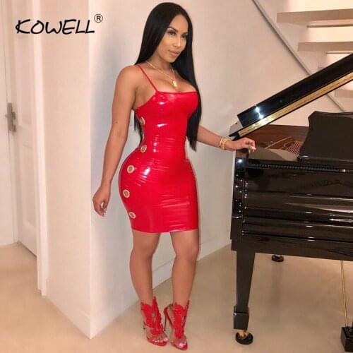 Spaghetti Strap PU Leather Sexy Women Dress Strapless Hollow Out Mini Dress Bodycon Backless Club Short Party Dress 2018