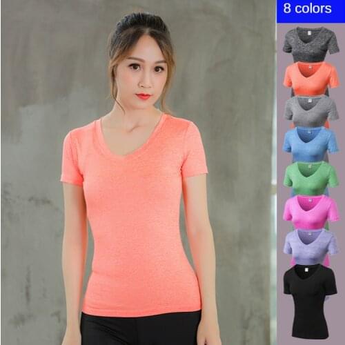 Female V-neck Womens Short Sleeve Fitness Running Quick Dry T-shirt Dress Workout Yoga Shirt Sexy Shirts Women Workout Top