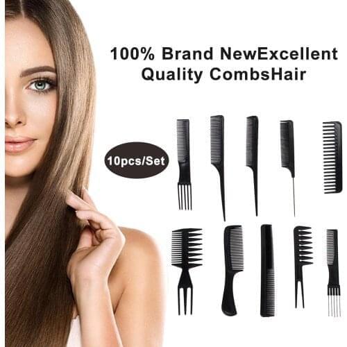 10 piece Hair Styling Comb Set Professional Black Hairdressing Brush Barbers