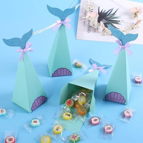 10pcs Blue Mermaid Shape Candy Box Cartoon Treat Biscuit Packing Boxes Wedding Party Favor Box Baby Birthday Party Candy Boxes